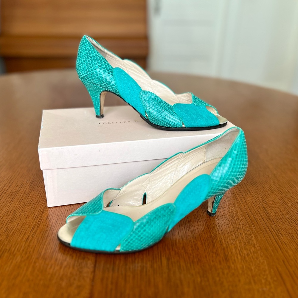 Loeffler Randall vintage-looking heels, suede/snake, 8.5, great condition